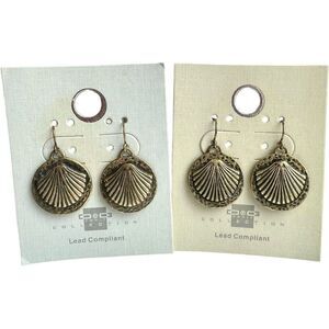 Brand New Womens One Way Collection Antique Bronze Seashell Beach Earrings Set